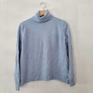 Lord & Taylor Extrafine Merino 100% Light Blue Turtleneck Knit Sweater L